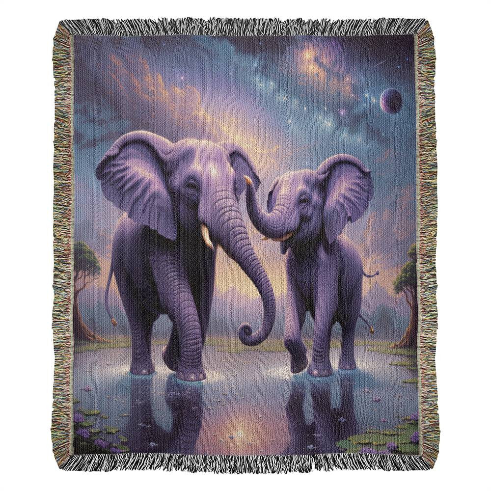 Elephants Under A Cosmic Sky - Heirloom Woven Blanket