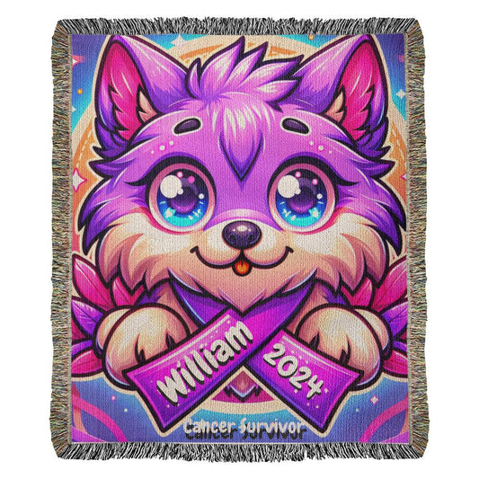 Wolf-Cancer Survivor- Purple Ribbon-Personalized Heirloom Woven Blanket