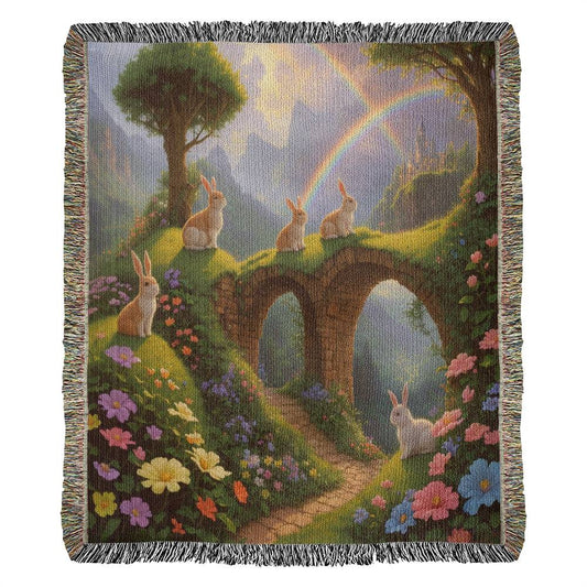 Bunnies Enjoy The Rainbow - Heirloom Woven Blanket