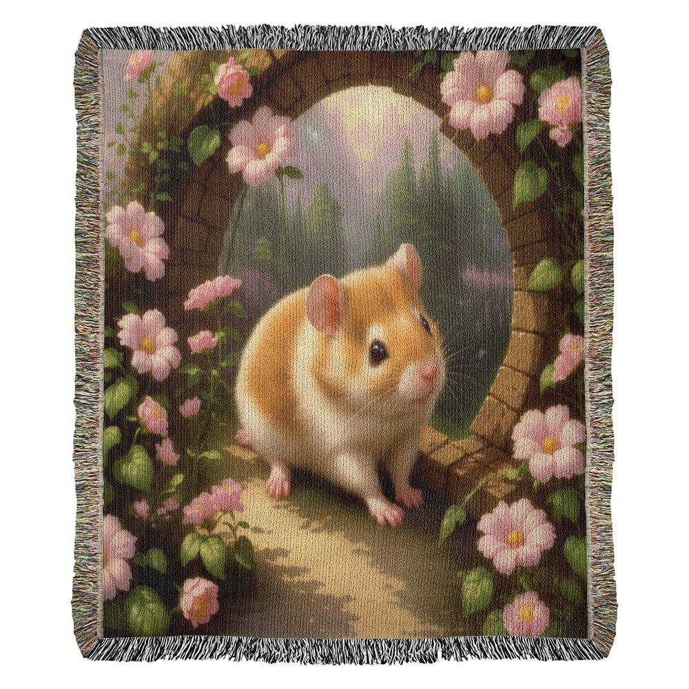 Hamster Enjoys The View Of Flowers - Heirloom Woven Blanket