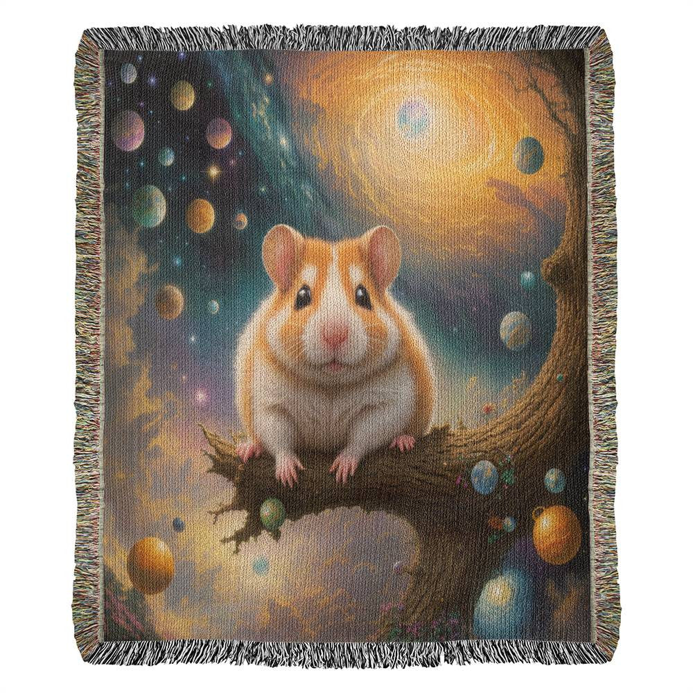 Hamster WIth Planets Background - Heirloom Woven Blanket