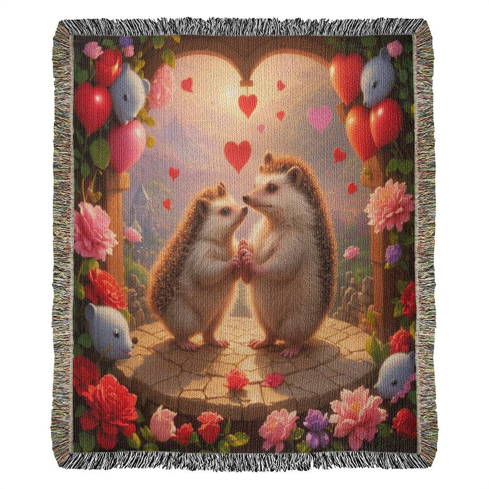 Hedgehogs Couple Dance - Valentine's Day Gift - Heirloom Woven Blanket