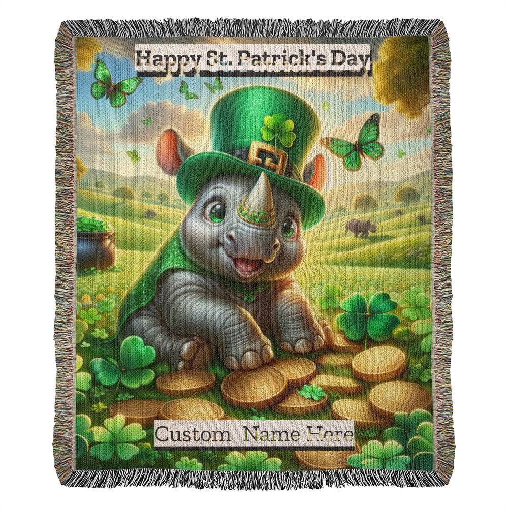 Rhino- St. Patrick's Day Gift-Personalized Heirloom Woven Blanket