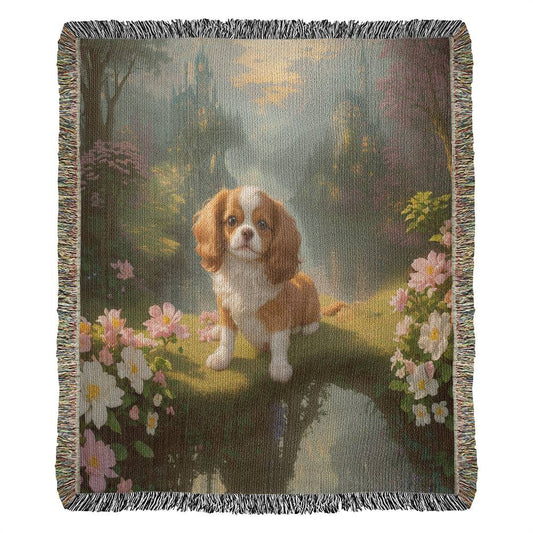 Puppy And Castle Background - Heirloom Woven Blanket