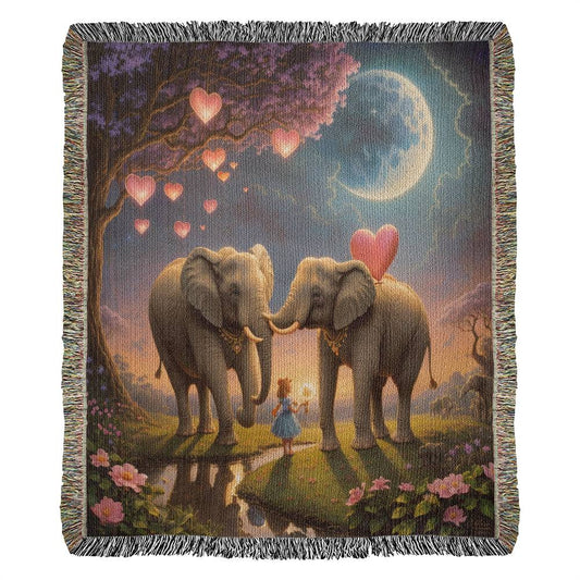 Elephants and Hearts - Valentine's Day Gift - Heirloom Woven Blanket