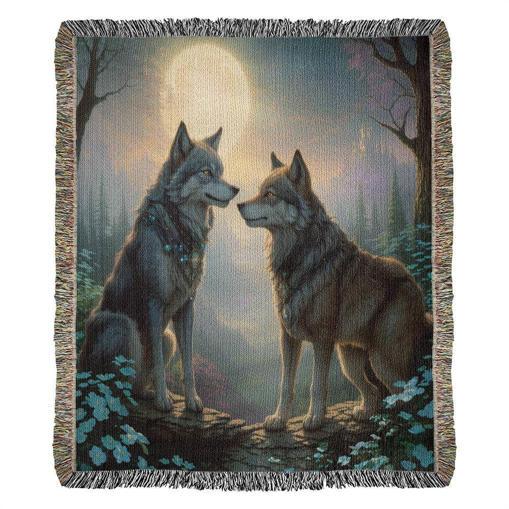Wolves Enjoy A Moon Lit Night - Heirloom Woven Blanket