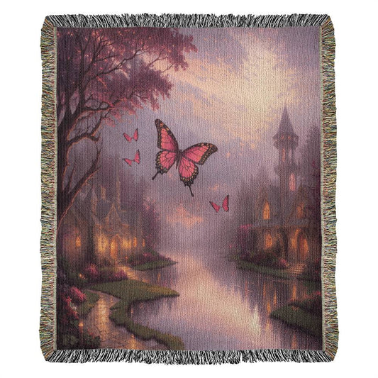 Butterflies Above Calm River - Heirloom Woven Blanket