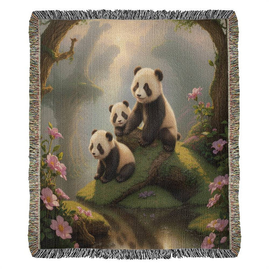 Pandas Admire Flower Garden - Heirloom Woven Blanket