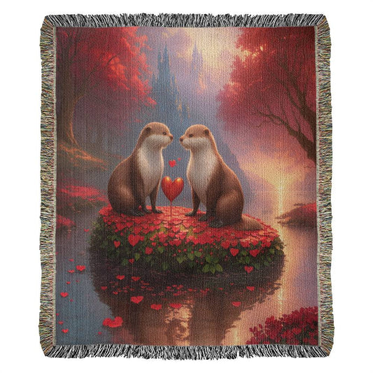 Otters Red Rose Petals - Valentine's Day Gift - Heirloom Woven Blanket