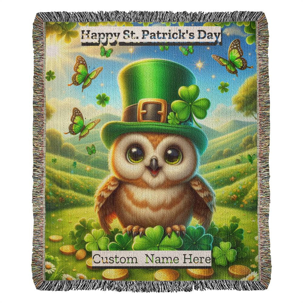 Owl- St. Patrick's Day Gift-Personalized Heirloom Woven Blanket