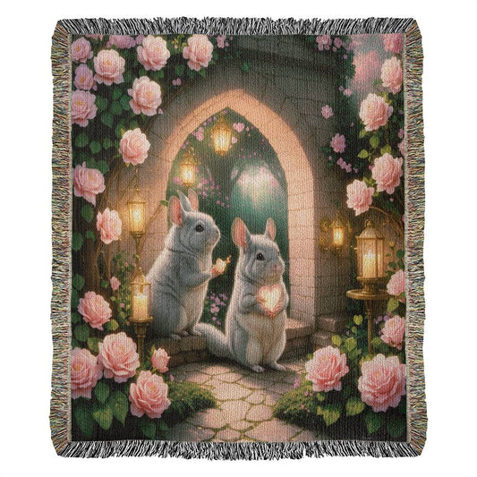 Chinchillas Pink Roses And In Love - Valentine's Day Gift Heirloom Woven Blanket