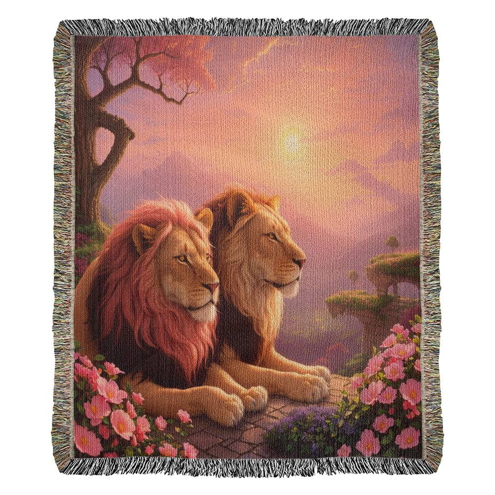 Lions-Pink Flower Sunset - Valentine's Day Gift - Heirloom Woven Blanket