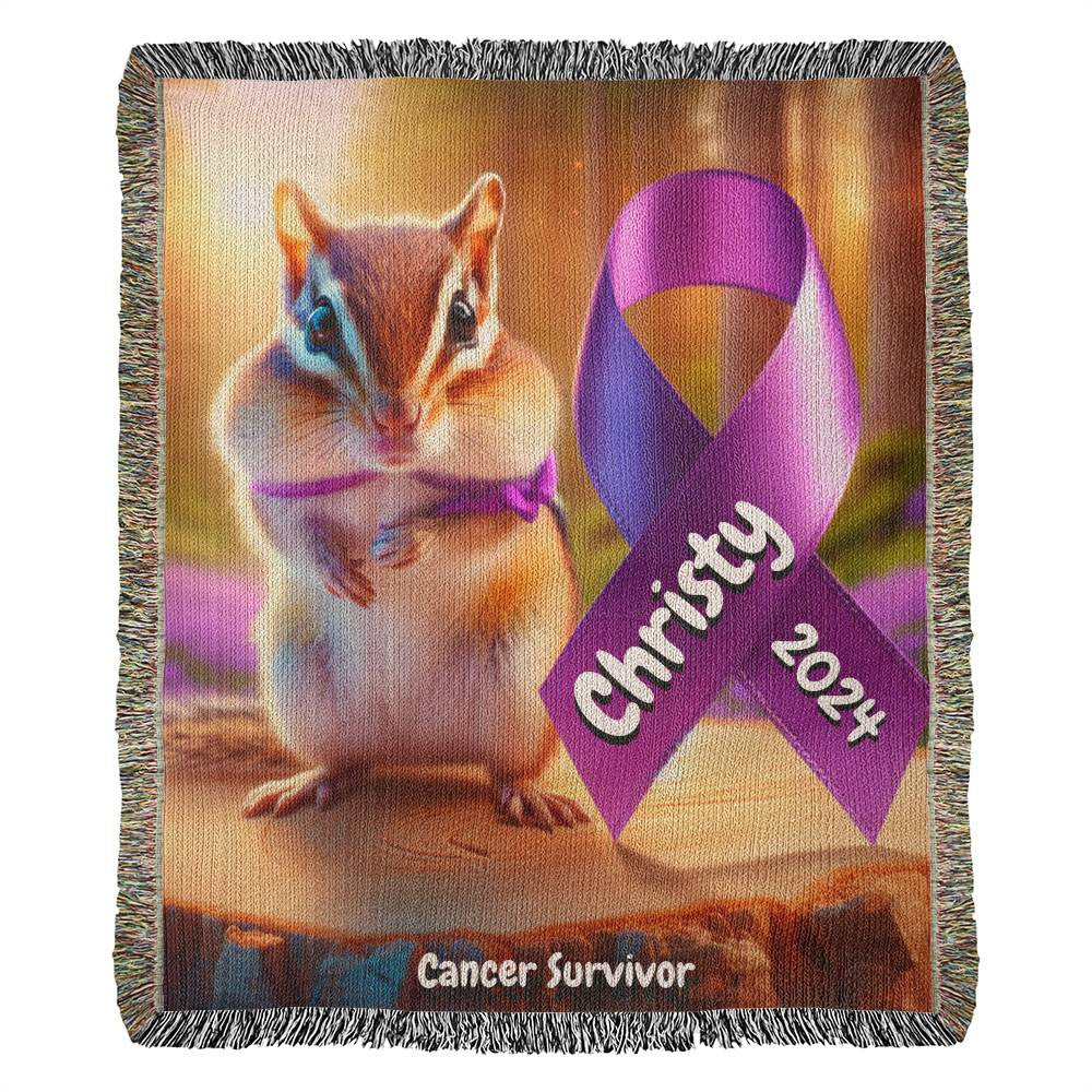 Chipmunk With Ribbon-Cancer Survivor- Purple Ribbon-Personalized Heirloom Woven Blanket