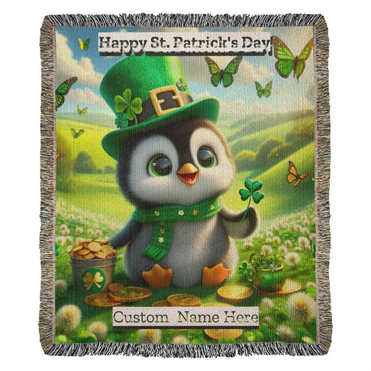 Penguin- St. Patrick's Day Gift-Personalized Heirloom Woven Blanket