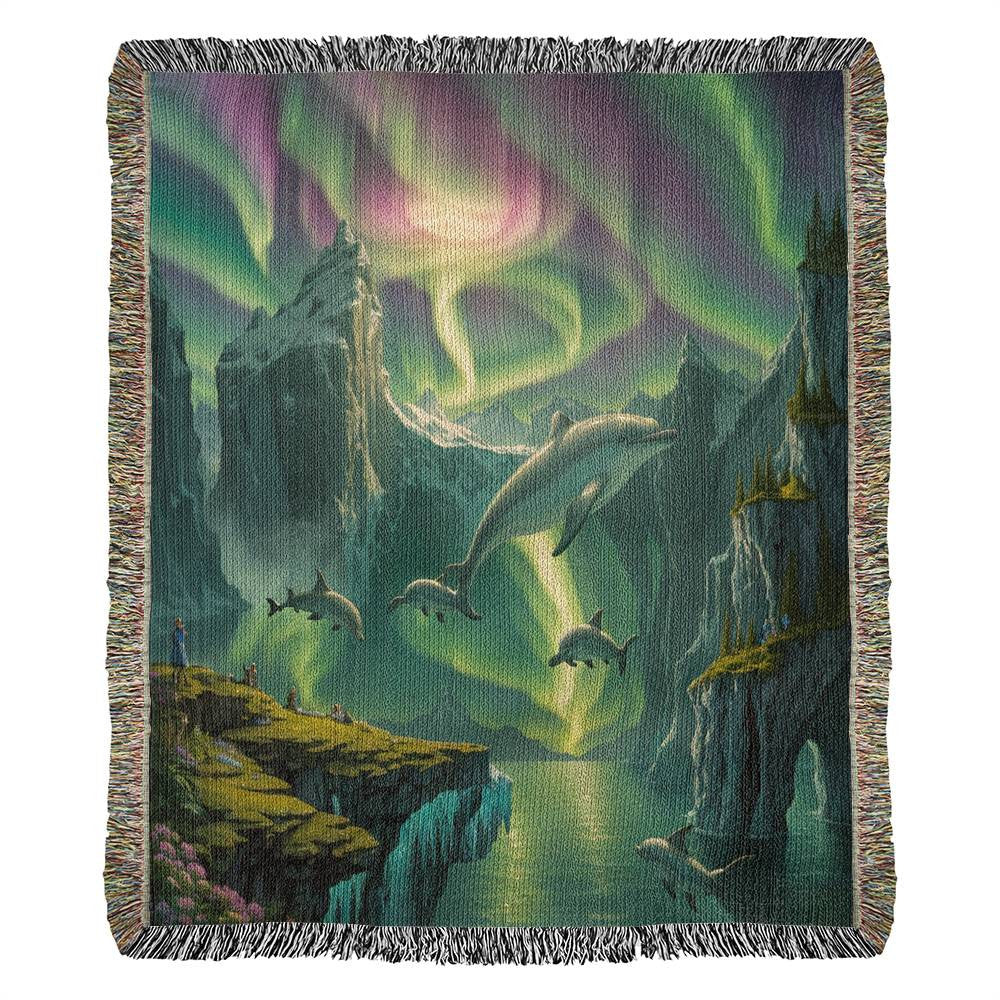 Dolphins With Cosmic Background - Heirloom Woven Blanket