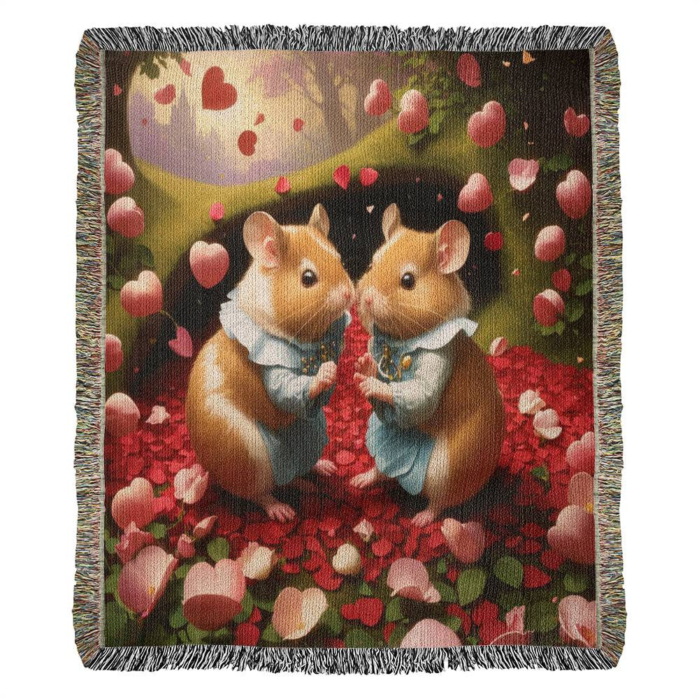 Hamsters on Red Rose Petals - Valentine's Day Gift - Heirloom Woven Blanket