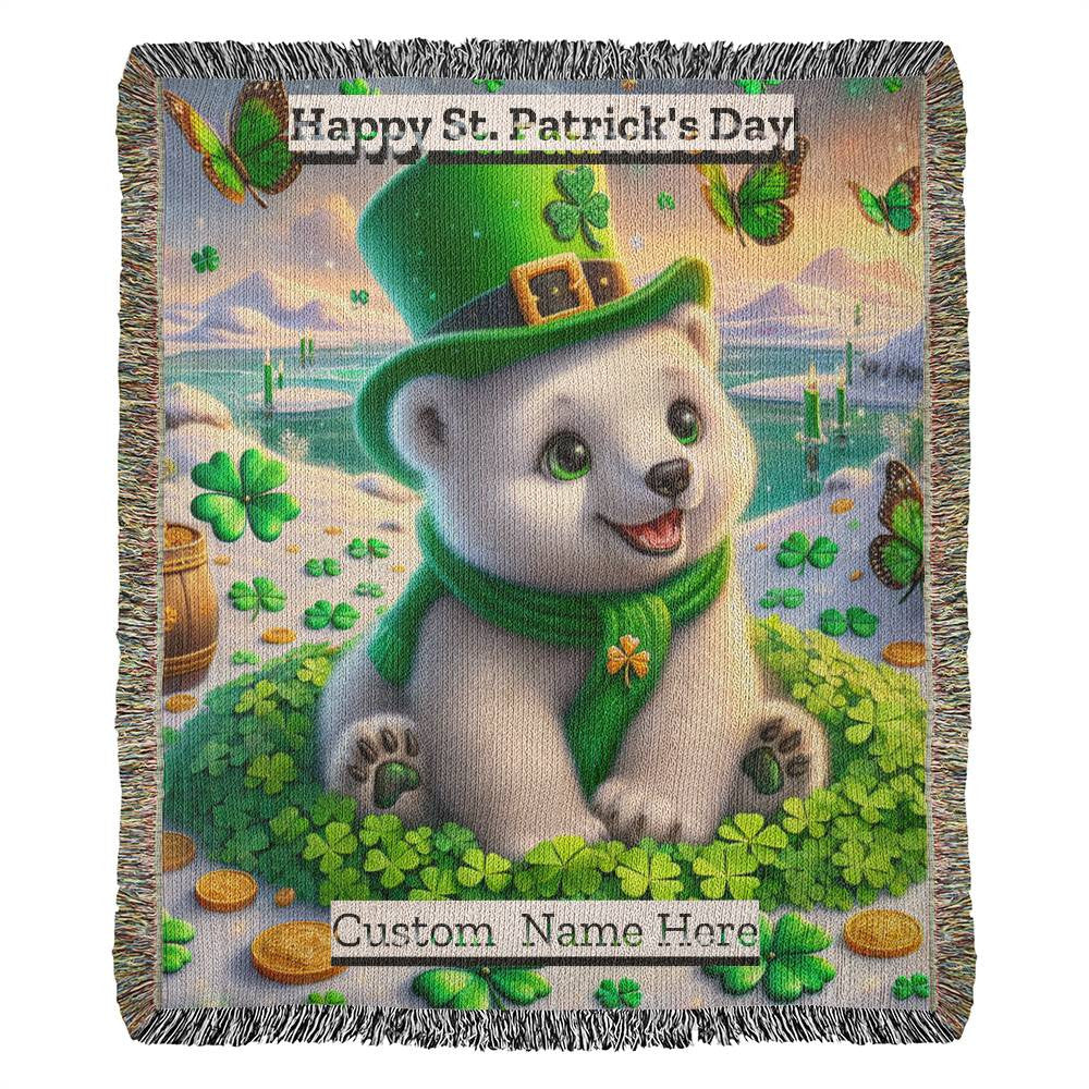 Polar Bear- St. Patrick's Day Gift-Personalized Heirloom Woven Blanket