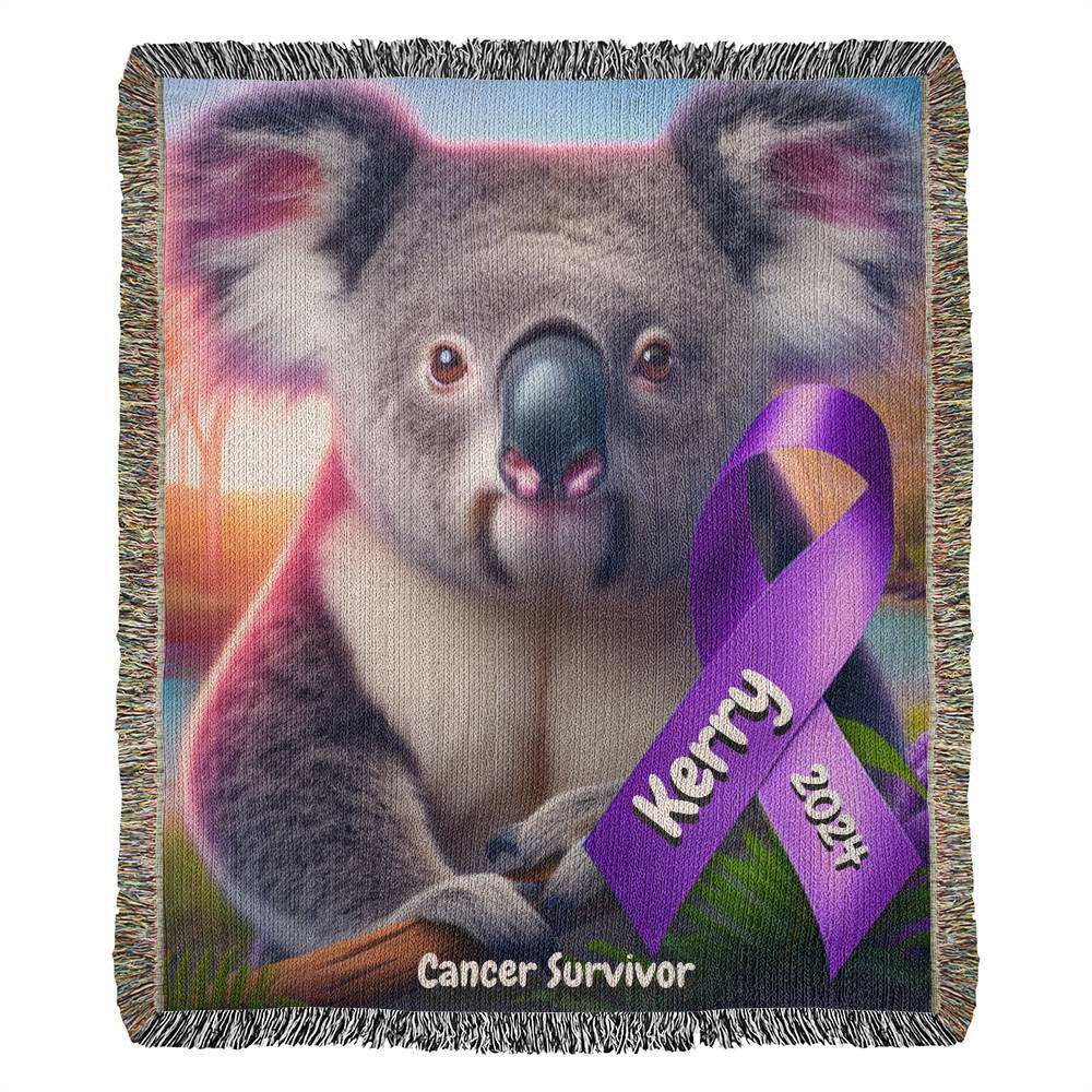 Koala With Ribbon-Cancer Survivor- Purple Ribbon-Personalized Heirloom Woven Blanket