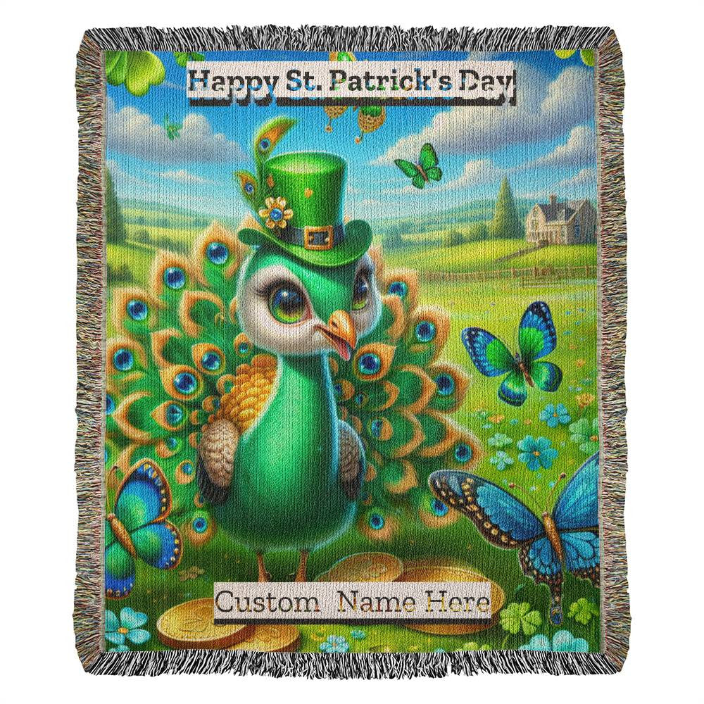 Peacock- St. Patrick's Day Gift-Personalized Heirloom Woven Blanket
