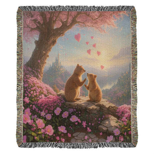 Quokkas And Hearts And Pink Flowers - Valentine's Day Gift - Heirloom Woven Blanket