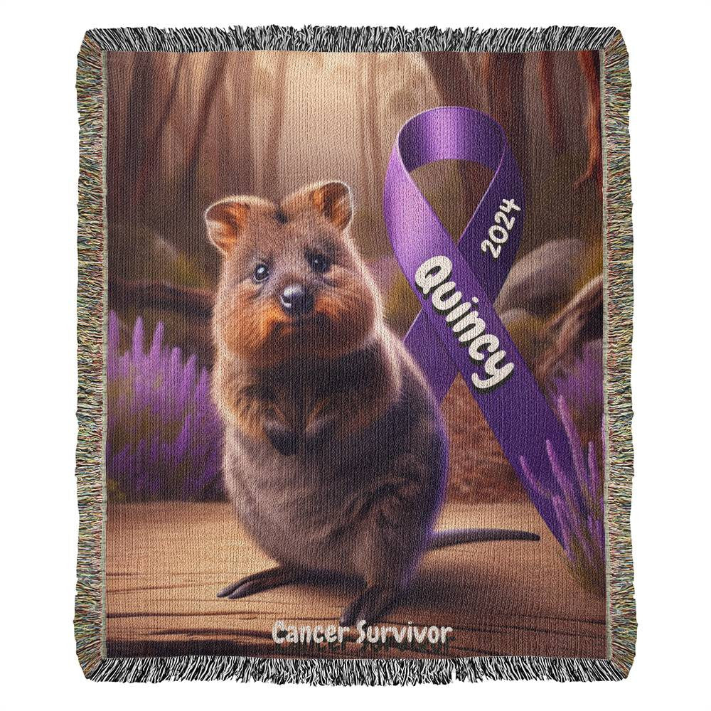 Quokka With Ribbon-Cancer Survivor- Purple Ribbon-Personalized Heirloom Woven Blanket