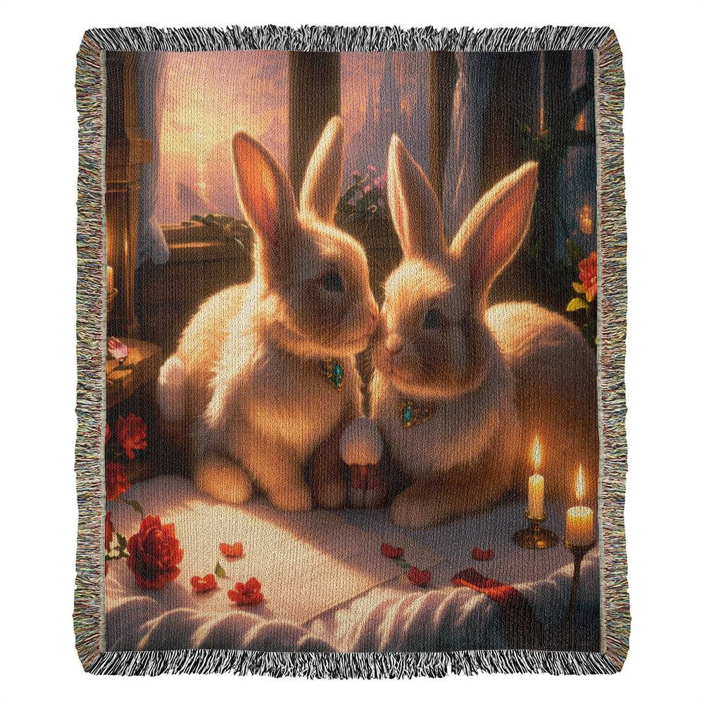 Bunnies Candle Light Snuggle - Valentine's Day Gift - Heirloom Woven Blanket
