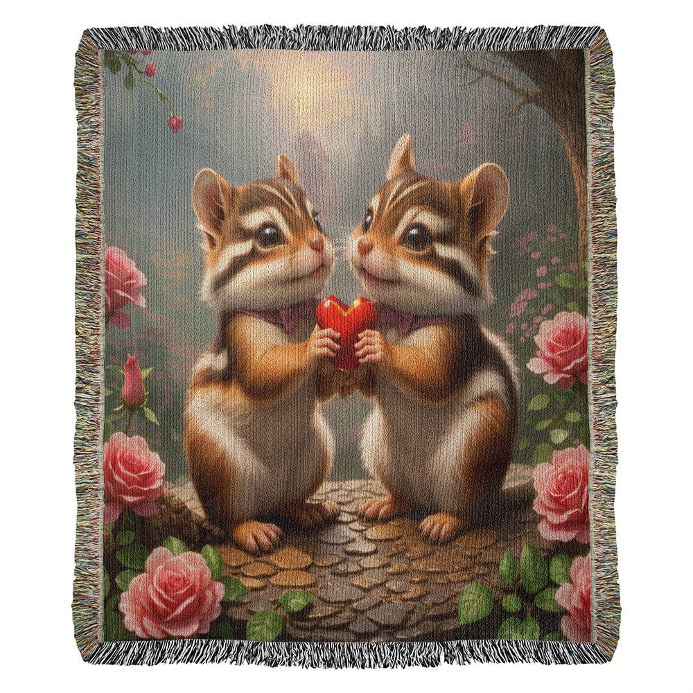 Chipmunks Enjoy Valentine's Day - Valentine's Day Gift - Heirloom Woven Blanket