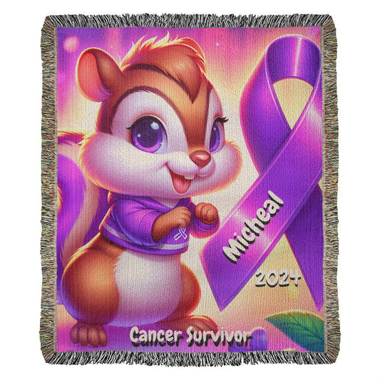 Chipmunk-Cancer Survivor- Purple Ribbon-Personalized Heirloom Woven Blanket