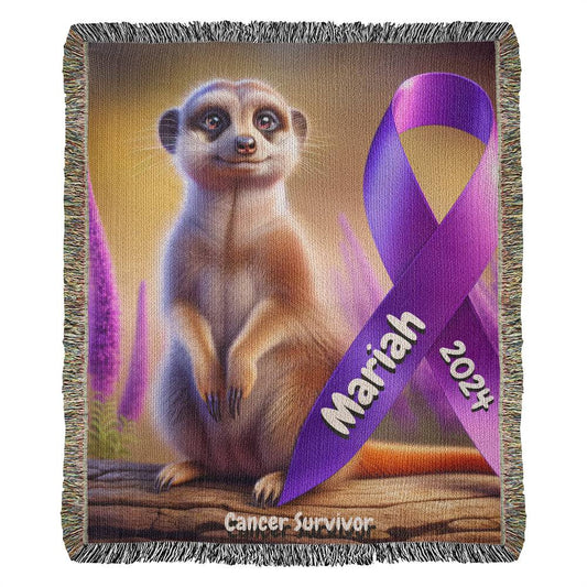 Meerkat With Ribbon-Cancer Survivor- Purple Ribbon-Personalized Heirloom Woven Blanket