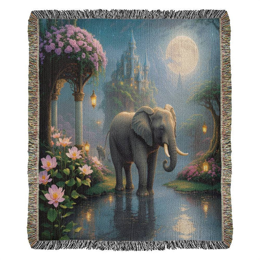 Elephant Under The Moon Light - Heirloom Woven Blanket