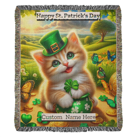 Kitten- St. Patrick's Day Gift-Personalized Heirloom Woven Blanket