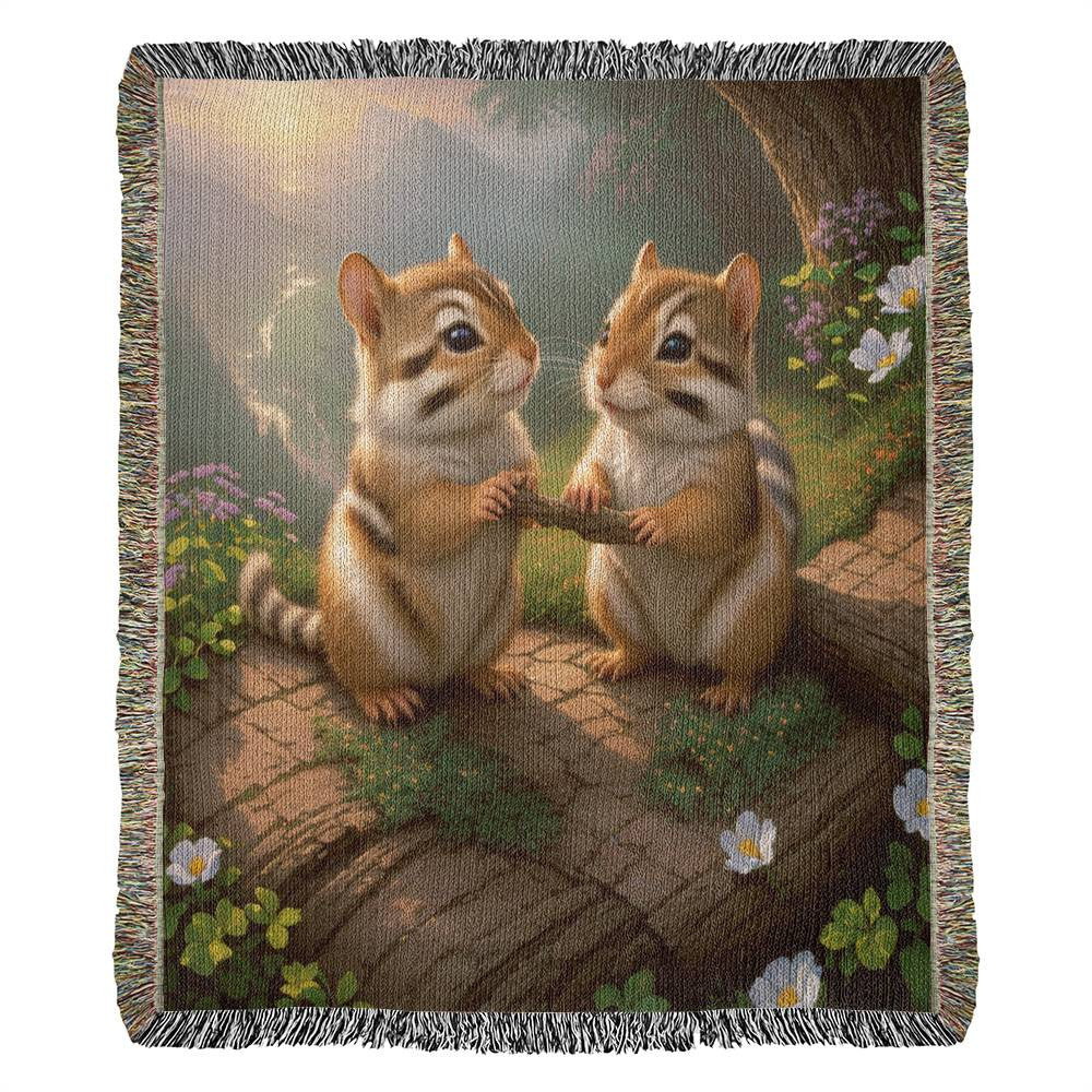 Chipmunks With Sunset River View - Heirloom Woven Blanket