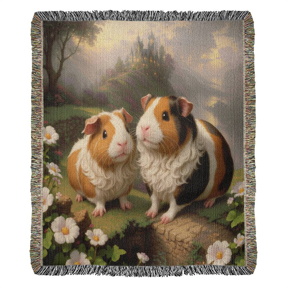 Guinea Pigs With Castle Background - Heirloom Woven Blanket