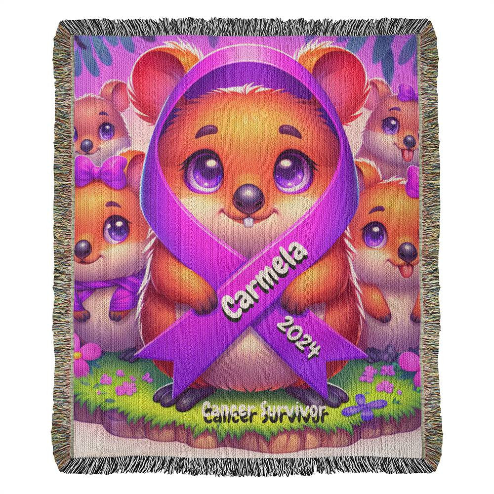Quokkas-Cancer Survivor- Purple Ribbon-Personalized Heirloom Woven Blanket