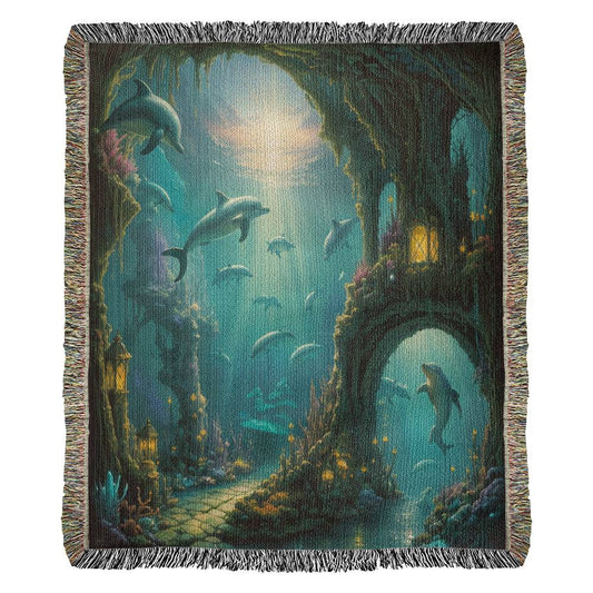 Dolphins in Underwater Cave - Heirloom Woven Blanket