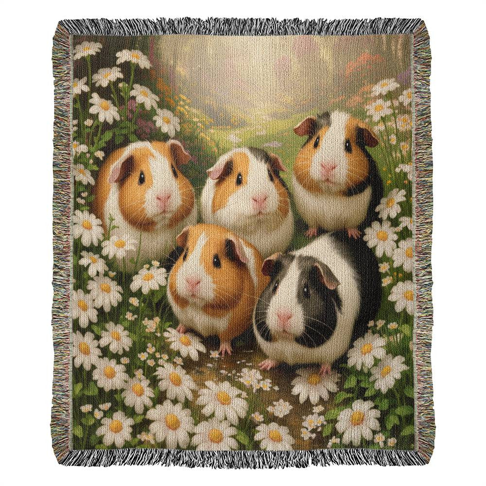 Guinea Pigs Family Find Flowers - Heirloom Woven Blanket