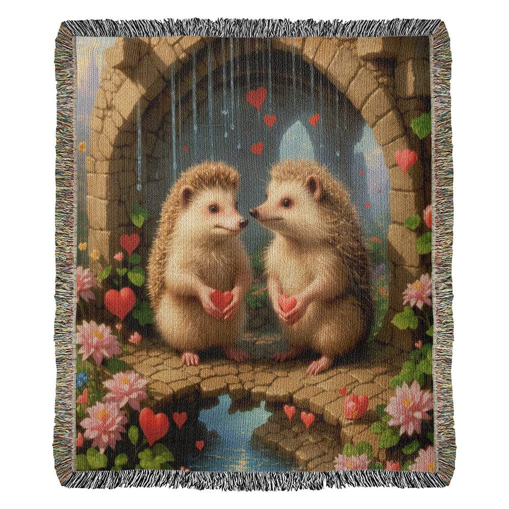 Hedgehogs Share Their Hearts - Valentine's Day Gift - Heirloom Woven Blanket
