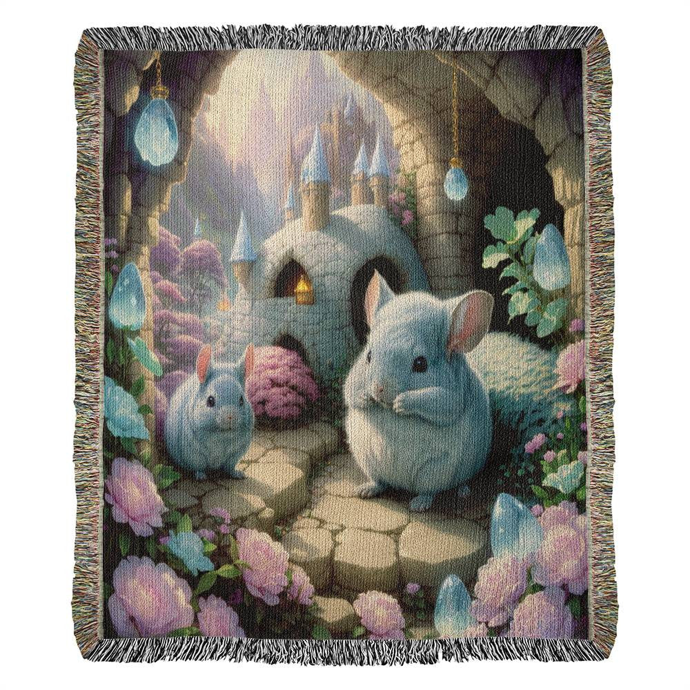 Chinchillas In Cotton Candy Colored Flowers -  Heirloom Woven Blanket