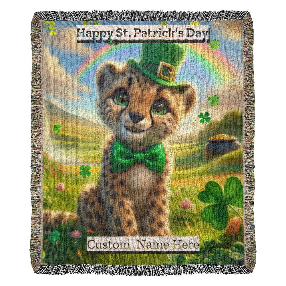 Cheetah- St. Patrick's Day Gift-Personalized Heirloom Woven Blanket