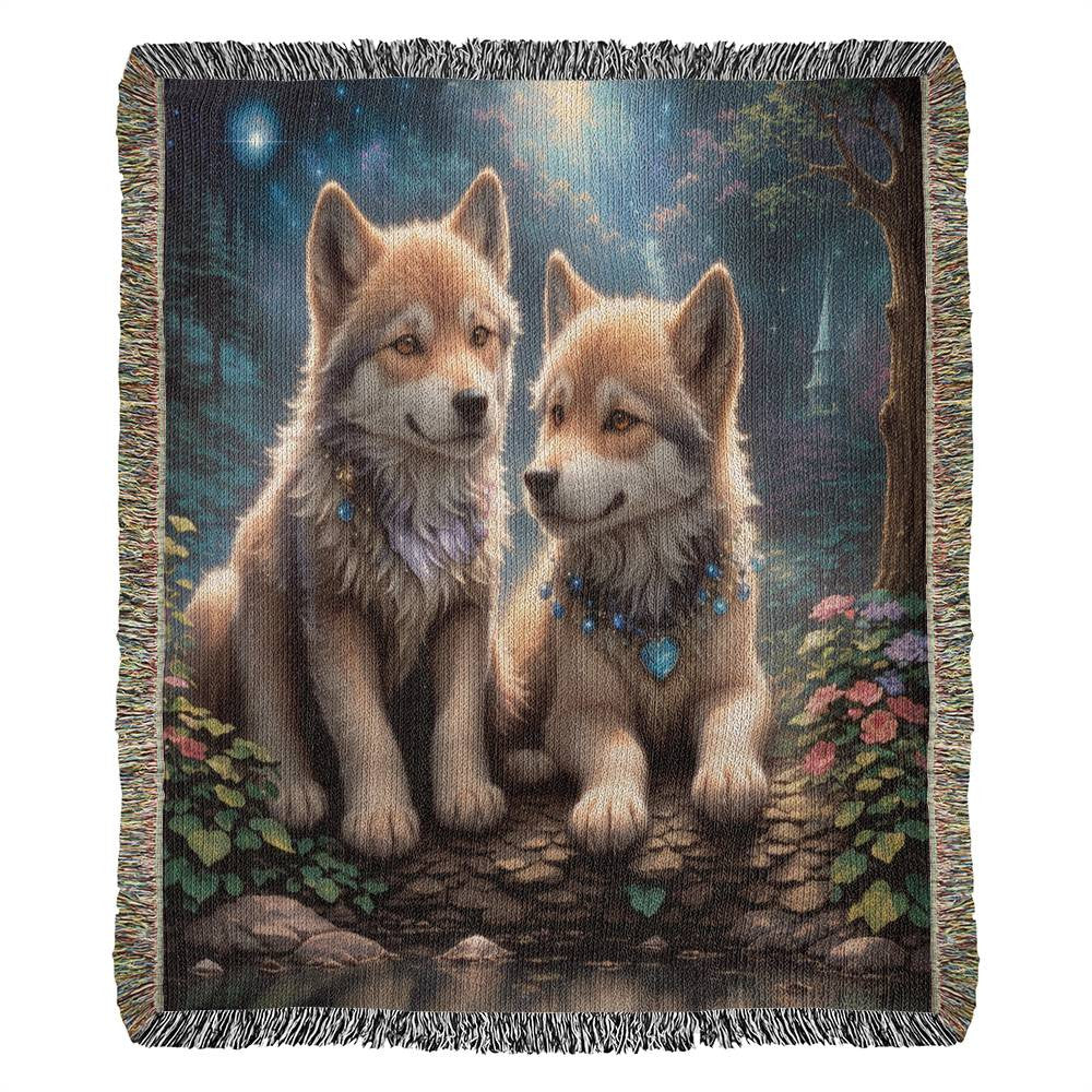 Young Wolves In The Woods - Heirloom Woven Blanket