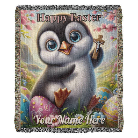 Penguin- Easter Gift-Christian Gift-Personalized Heirloom Woven Blanket