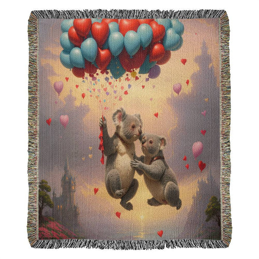 Koalas Float Away In Love - Valentine's Day Gift - Heirloom Woven Blanket