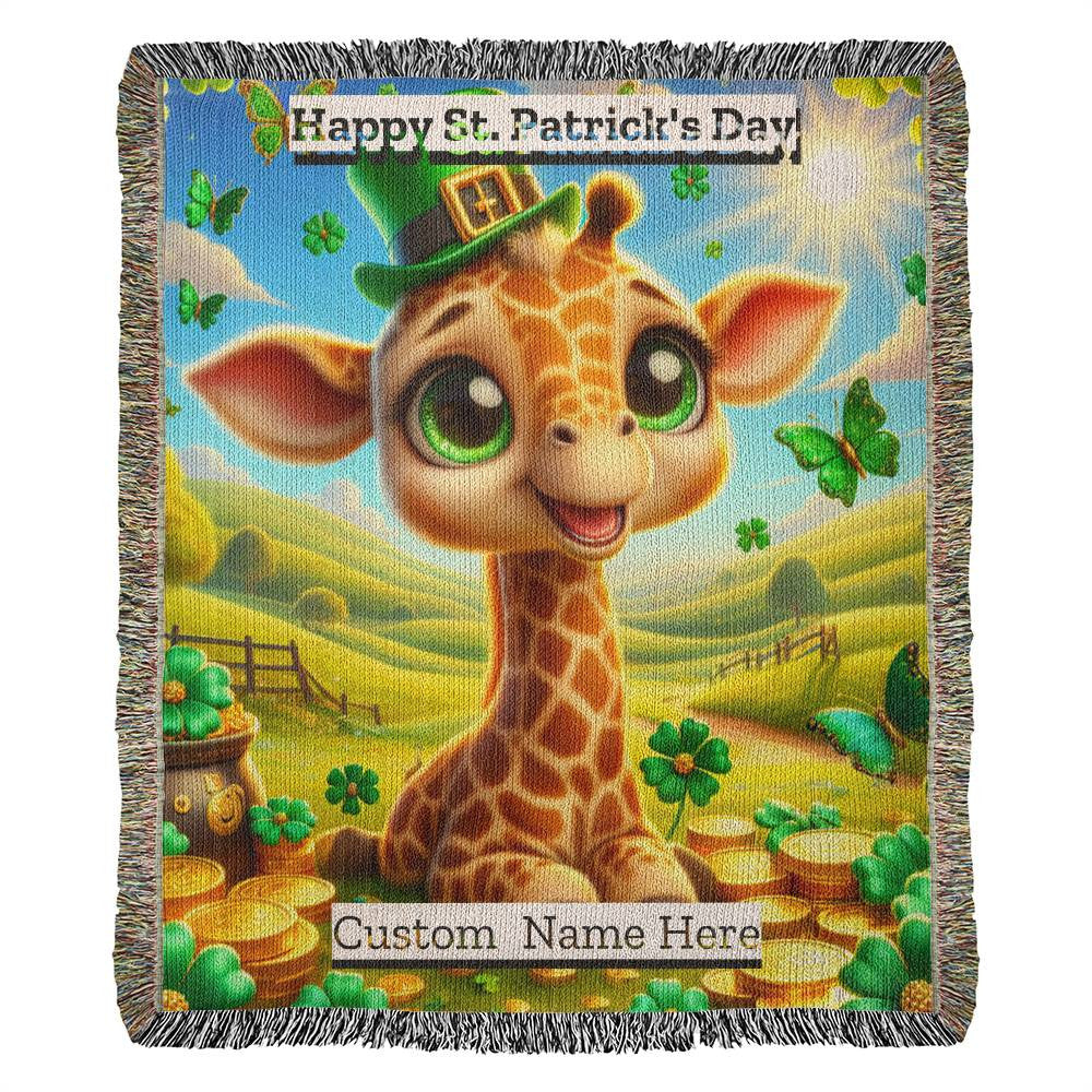 Giraffe- St. Patrick's Day Gift-Personalized Heirloom Woven Blanket