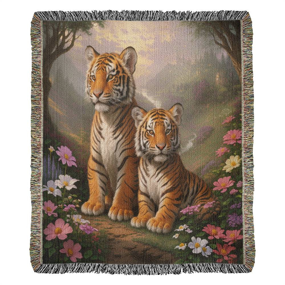 Tigers With Caslte Background - Heirloom Woven Blanket