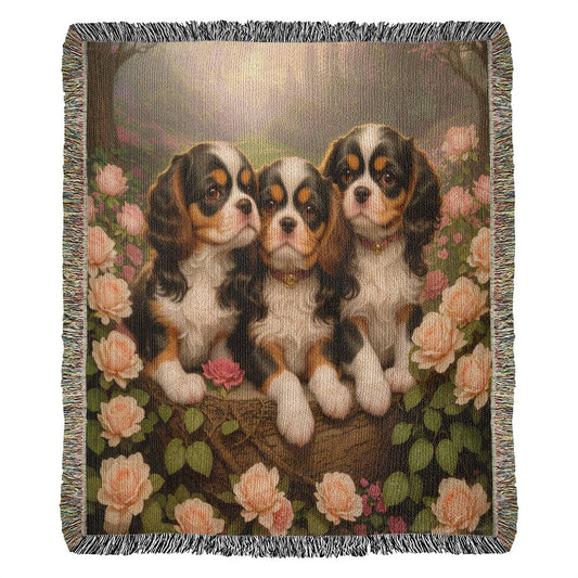 Puppies And Roses - Valentine's Day Gift - Heirloom Woven Blanket