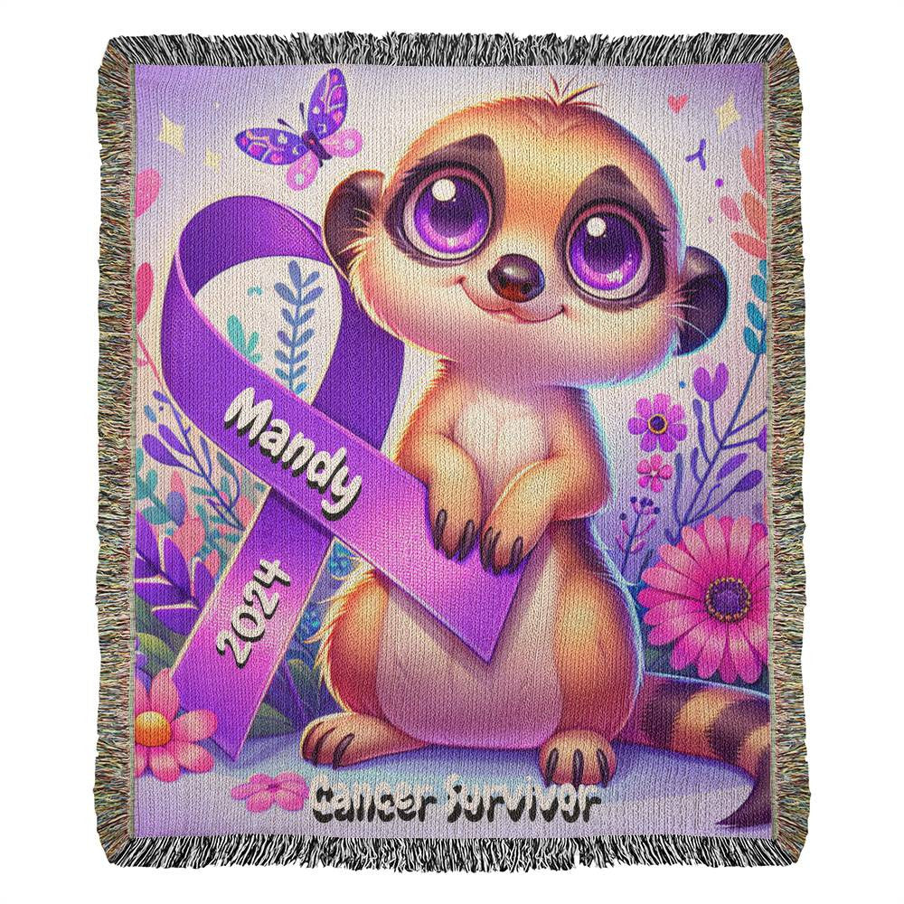 Meerkat-Cancer Survivor- Purple Ribbon-Personalized Heirloom Woven Blanket