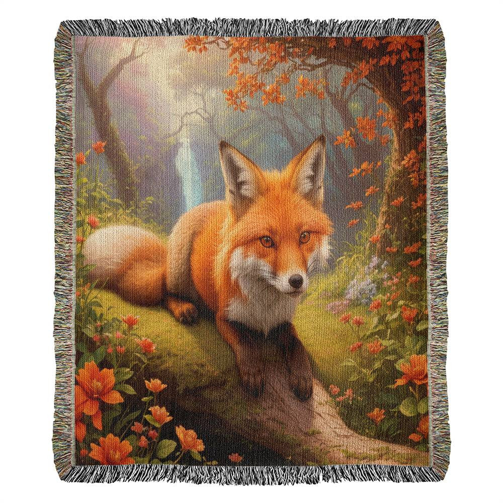 Red Fox on a Log - Heirloom Woven Blanket