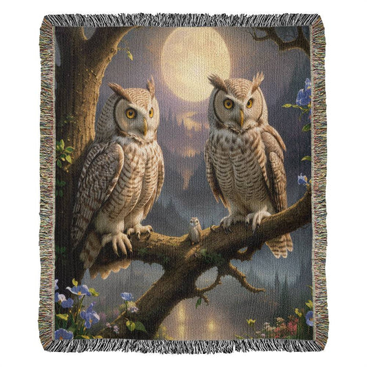 Owls Under A Full Moon - Heirloom Woven Blanket