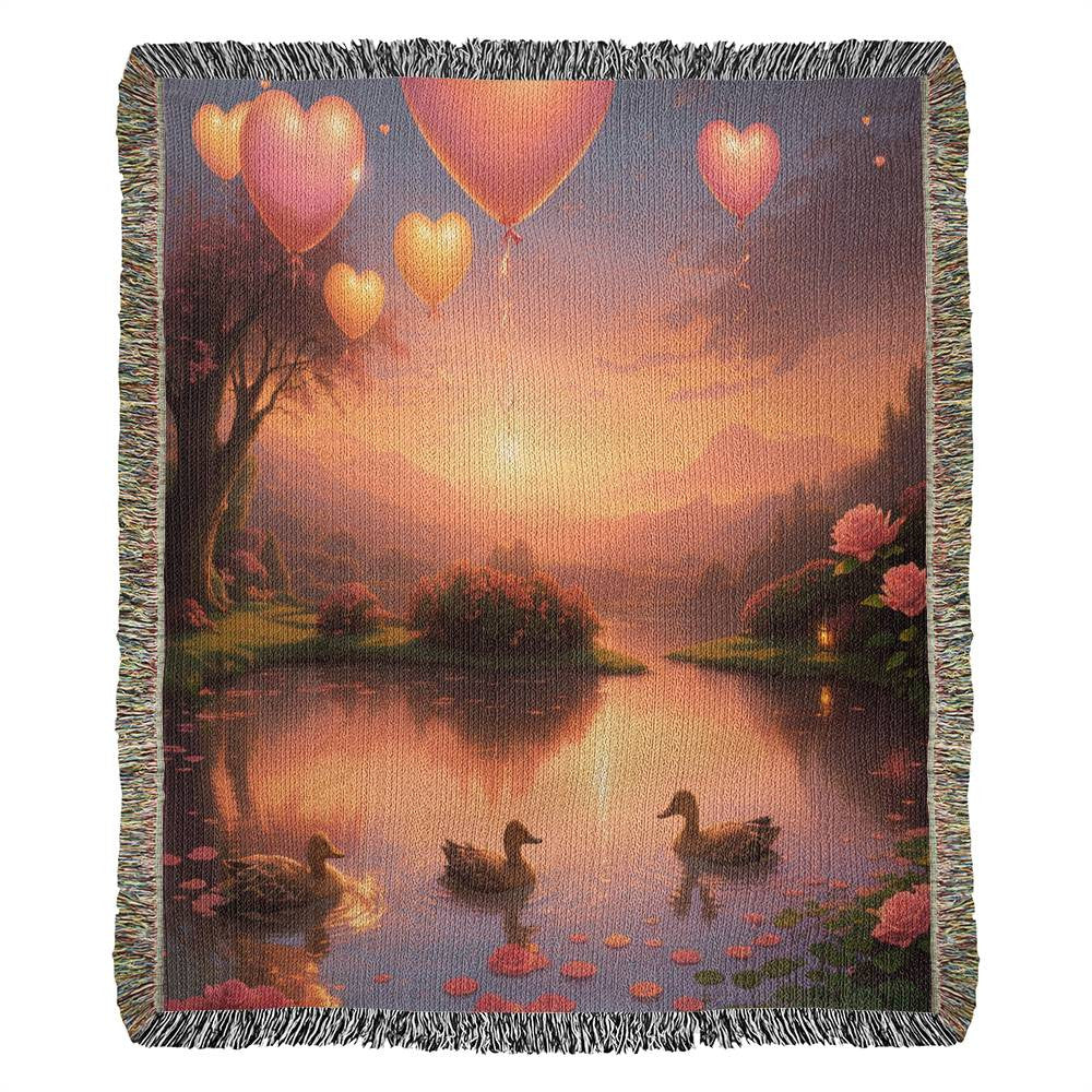 Ducks-Heart Balloons Pond - Valentine's Day Gift - Heirloom Woven Blanket