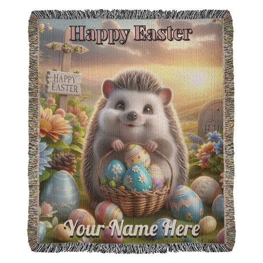 Hedgehog Carrying Easter Basket- Easter Gift-Christian Gift-Personalized Heirloom Woven Blanket